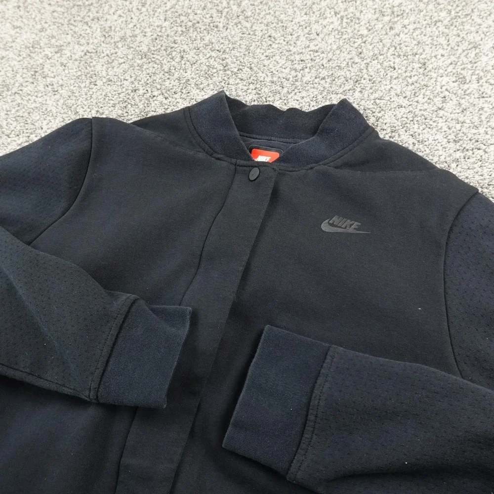 Nike Jacket Womens XL Black Tech Fleece AeroLoft Varsity Bomber‎ Snap Coat Gym